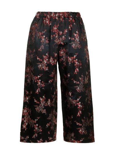 Comme Des Garçons Embroidered-floral Cropped Trousers In Black