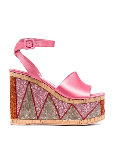 Haus Of Honey 125mm Lust Bead Embellished Satin Wedges In Pink