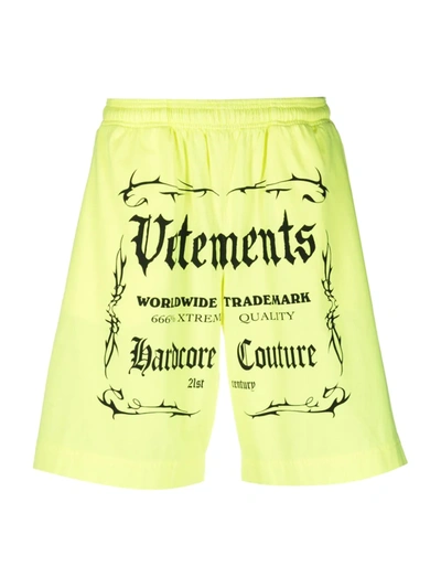 Vetements Logo-print Cotton Shorts In Yellow
