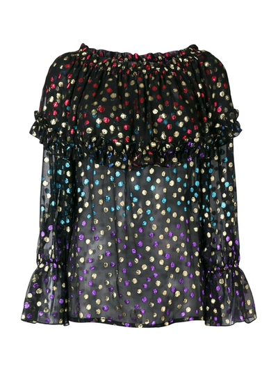 Saint Laurent Gypsy Blouse With Smocked Shoulders In Black