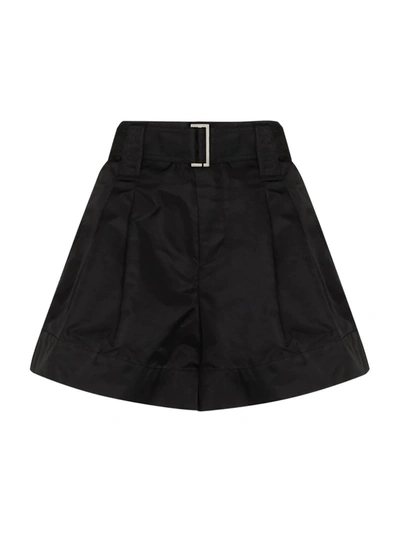 Ganni Thigh-length Belted Shorts In Black