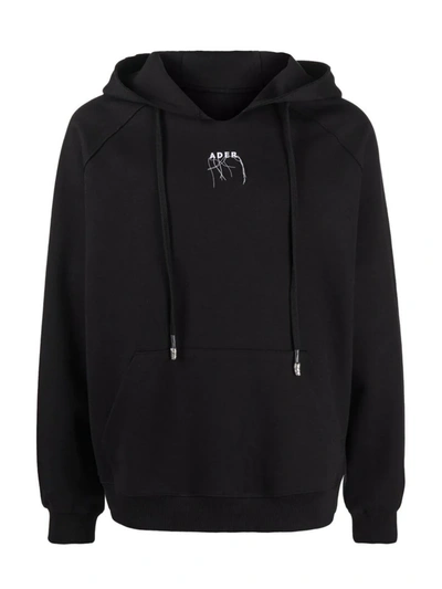 Ader Error Black Embroidered Logo Hoodie