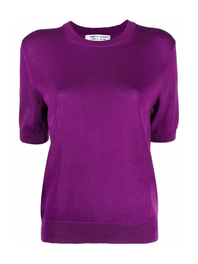 Comme Des Garçons Comme Des Garçons Ribbed-knit Short-sleeved Top In Purple