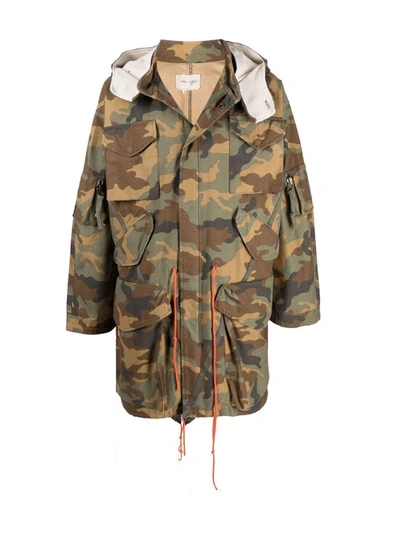 Greg Lauren Camouflage-print Concealed-hood Jacket In Green