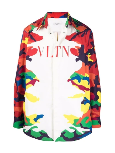 Valentino Vltn Camouflage-print Shirt In White