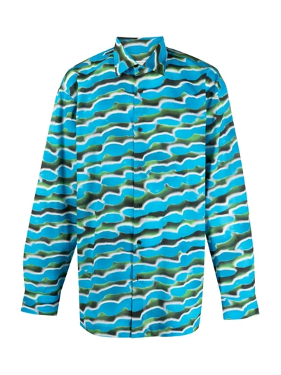 Dries Van Noten Oversized Abstract-print Cotton Shirt In Blue