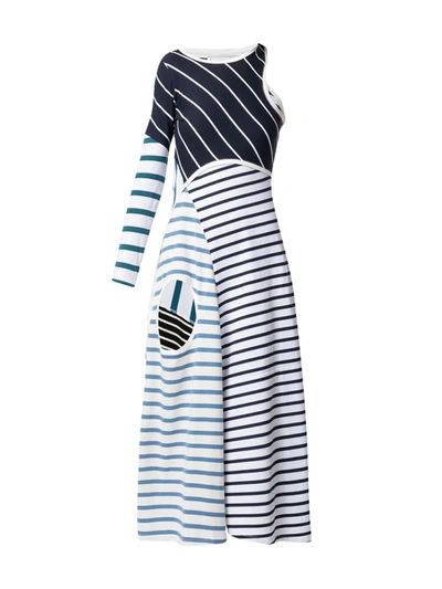 Marine Serre Stripe Panelled Asymmetrical Dress In 黑色