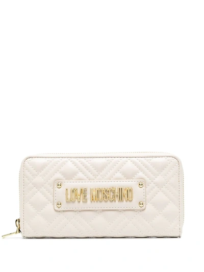 Love Moschino Quilted Zip-around Wallet In Nude