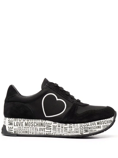 Love Moschino Black Sneaker With Heart In Schwarz