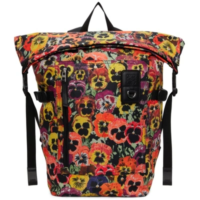 Loewe Multicolor Pansies Roll Top Backpack In 1489 Black/multicolo