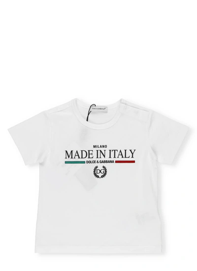 Dolce & Gabbana Babies' Jersey T-shirt With Made In Italy Print In White