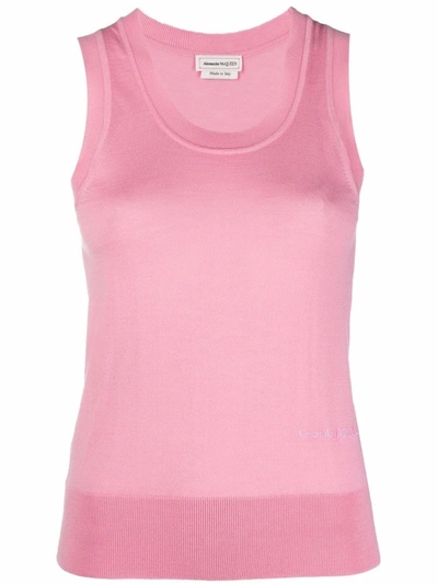 Alexander Mcqueen Knitted Cashmere Tank Top In Pink