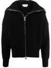 ALEXANDER MCQUEEN BLACK FUNNEL NECK ZIP THROUGH CARDIGAN