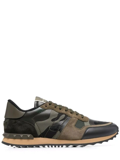 Valentino Garavani Rockrunner Camouflage-print Leather And Suede Low-top Trainers In Green