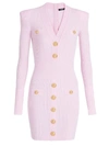 Balmain Button-detail Ribbed Knit Mini Dress In Pink