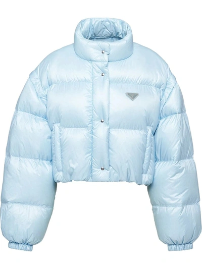 Prada Blue Ciré Nylon Puffer Jacket