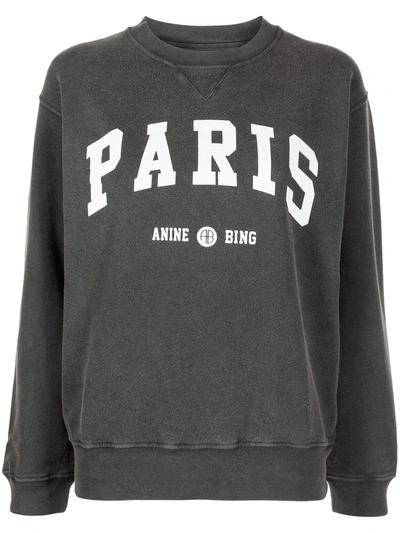 Anine Bing Ramona Brand-print Organic-cotton Jersey Sweatshirt In Washed Black