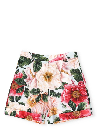 Dolce & Gabbana Kids' Floral Print Cotton Poplin Shorts In Pink