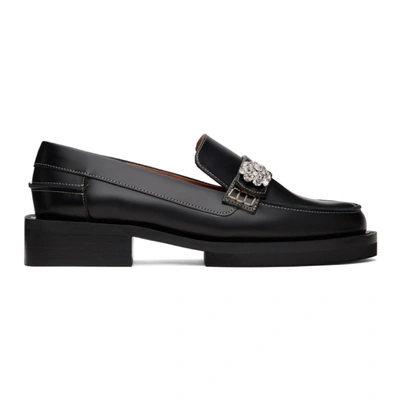 Ganni Crystal-embellished Leather Loafers In Black