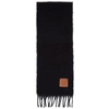 Loewe Leather-patch Wool-blend Scarf In Black