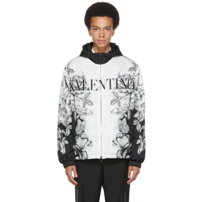 Valentino Floral-butterfly Print Hooded Jacket In Black