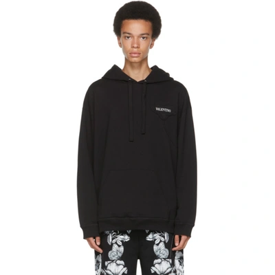 Valentino Floral-embossed Cotton-jersey Hooded Sweatshirt In Black