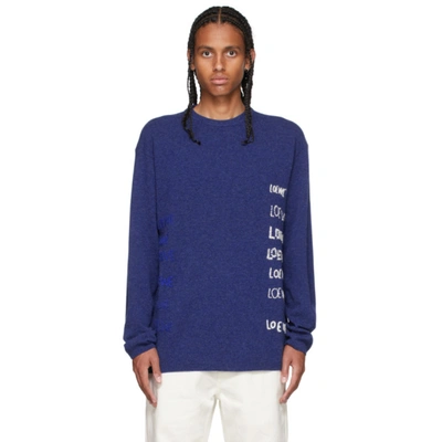 Loewe Embroidered Wool Knit Sweater In Blue