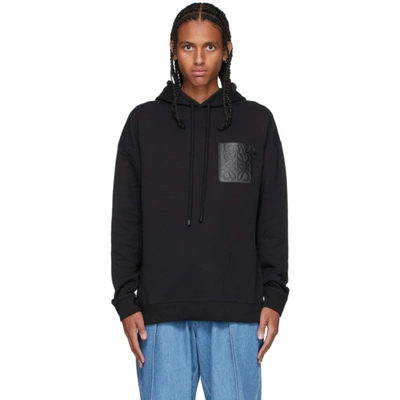 Loewe Anagram Patch Drawstring Cotton Hoodie In Black