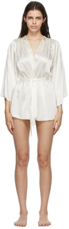 Fleur Du Mal Angel Sleeve Embroidered Silk Robe In Creme