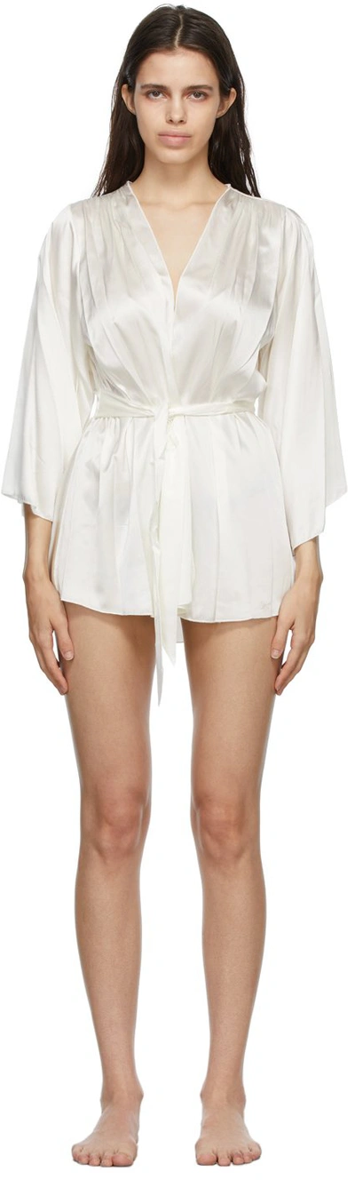 Fleur Du Mal Angel Sleeve Embroidered Silk Robe In Creme