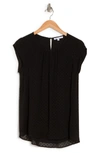 Dr2 By Daniel Rainn Floral Clip Dot Cap Sleeve Tunic Blouse In Black