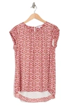Dr2 By Daniel Rainn Floral Clip Dot Cap Sleeve Tunic Blouse In F820 Pink
