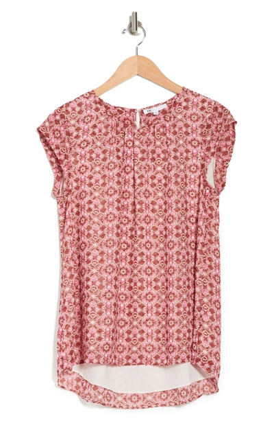 Dr2 By Daniel Rainn Floral Clip Dot Cap Sleeve Tunic Blouse In F820 Pink