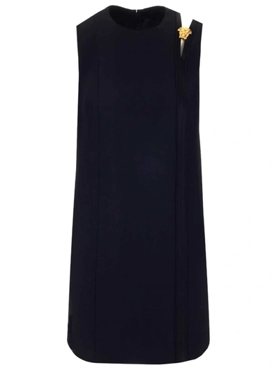 Versace Medusa Emblem Shoulder-cutout Mini Dress In Black