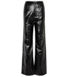 Rotate Birger Christensen Rotie Snake-effect Vegan Leather Straight-leg Pants In Black