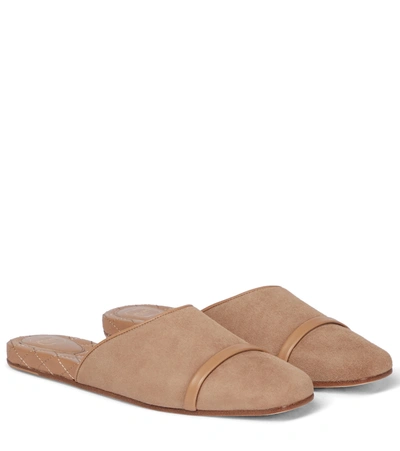 Malone Souliers Rene Leather-trimmed Suede Slippers In Taupe