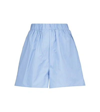 The Frankie Shop Logo-embroidered Organic Cotton Shorts In Blue