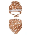 MOLO BABY FAWN-PRINT STRETCH-COTTON HAT AND BIB SET,P00589440