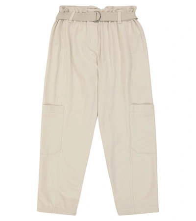 Brunello Cucinelli Babies' Belted Cotton Paperbag Sweatpants In White