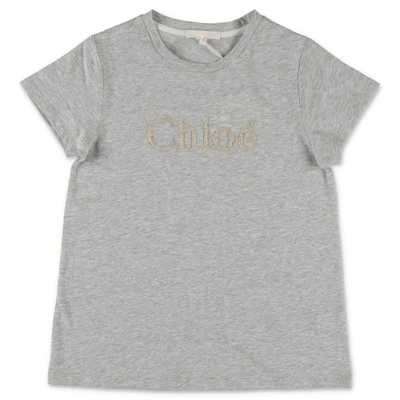 Chloé Kids Logo Embroidered T In Grey