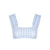 EPHEMERA LIGHT BLUE GINGHAM RUFFLE-TRIMMED BIKINI TOP,3402546