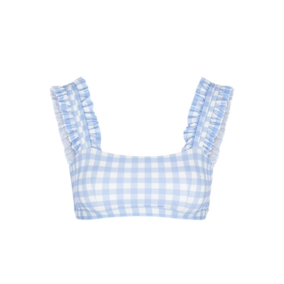 Ephemera Light Blue Gingham Ruffle-trimmed Bikini Top