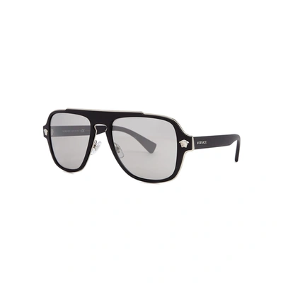 Versace Matte Black Square-frame Sunglasses In Black/silver