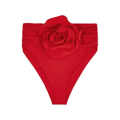 Magda Butrym Rose Appliqué High-rise Bikini Bottoms In Red