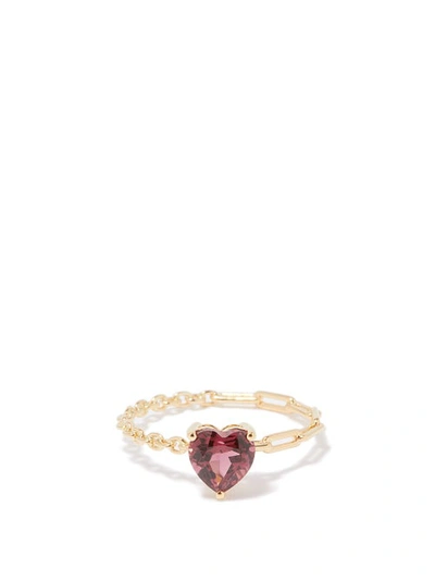 Yvonne Léon 18k Yellow Gold Rhodolite Heart Chain Ring