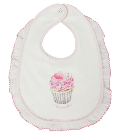 Monnalisa Baby Printed Cotton Bib In Cream+basic Pink