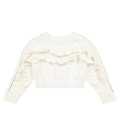 Monnalisa Kids' Embellished Stretch-cotton Sweatshirt In White