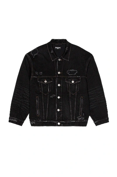 Balenciaga Barcode Black Denim Jacket With Tears Detail