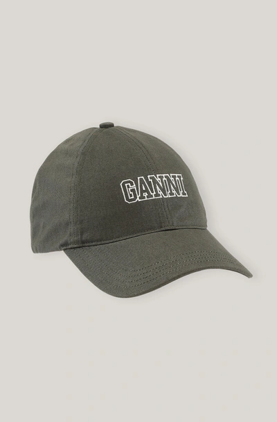 Ganni Software Heavy Cotton Cap In Kaki