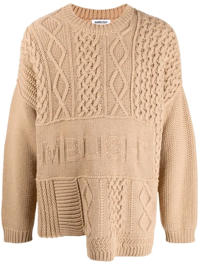 Ambush Patchwork Cable-knit Jumper In Nude